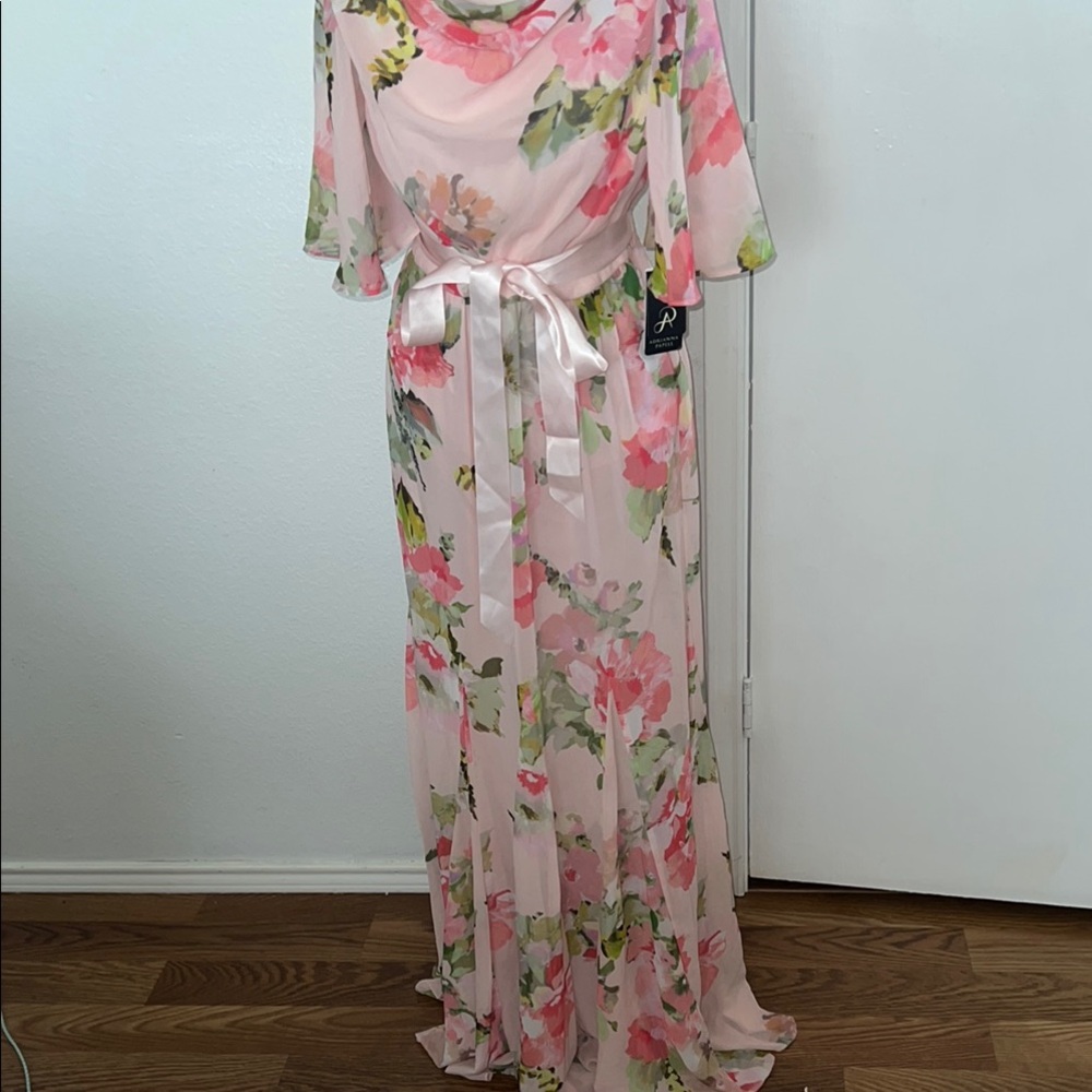 Adrianna Papell Pink and Orange Flutter Sleeve Gown. Sz 4. NWT